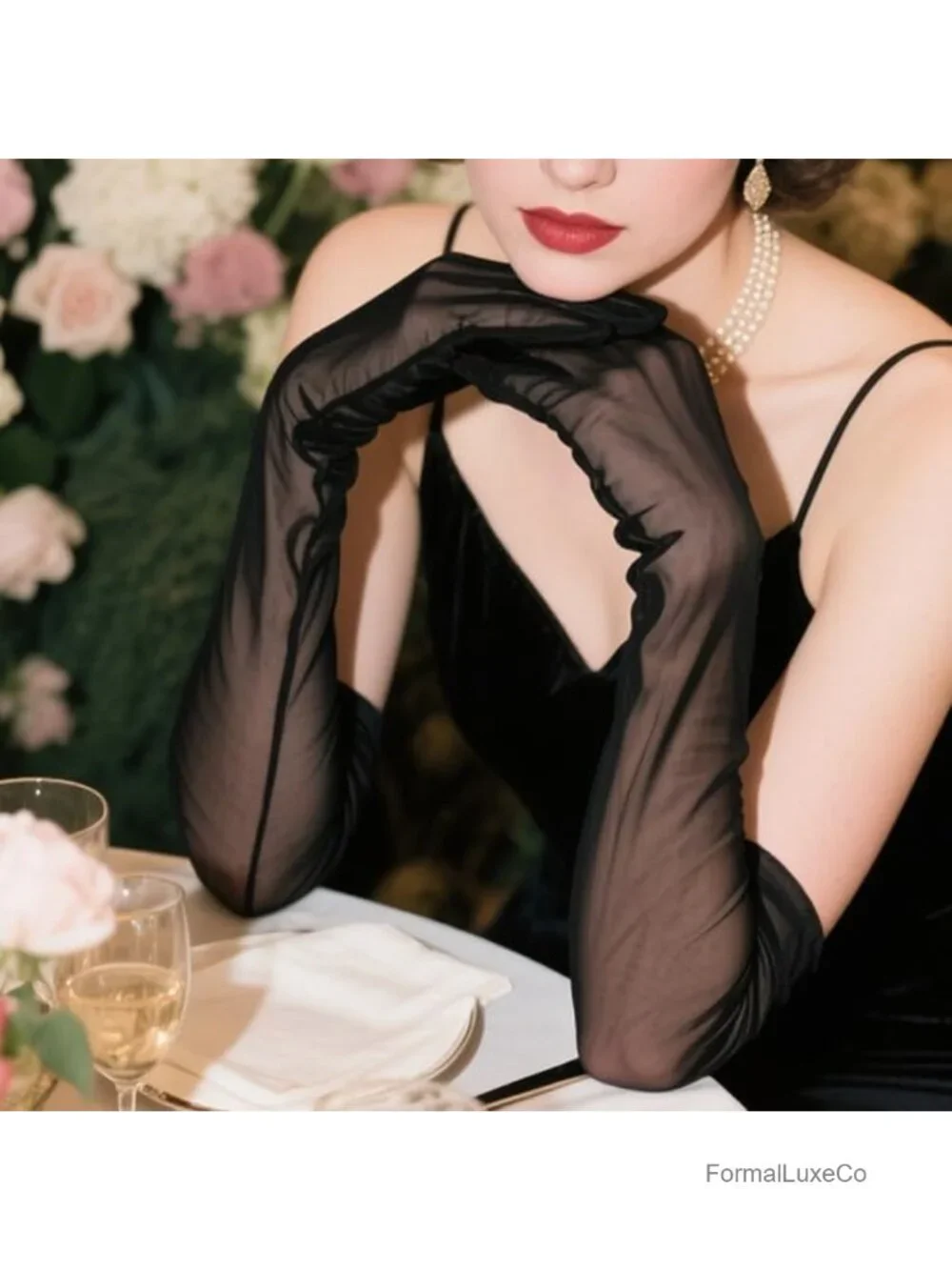 Women Long Sheer Tulle Mesh Gloves for 1920s Opera Tea Party Bridal Evening